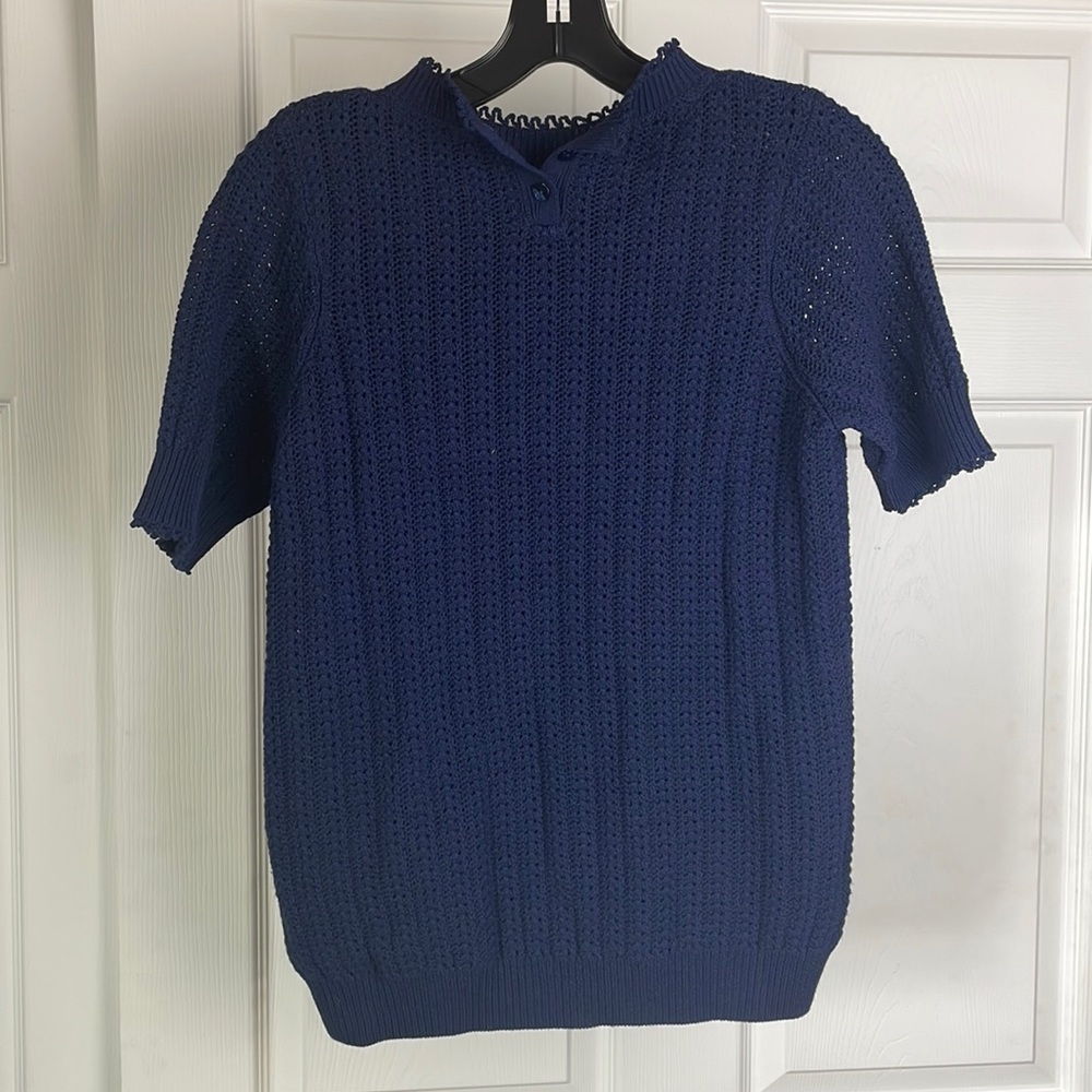 Nina Ricci Short Sleeve Navy Knit Wool Sweater
